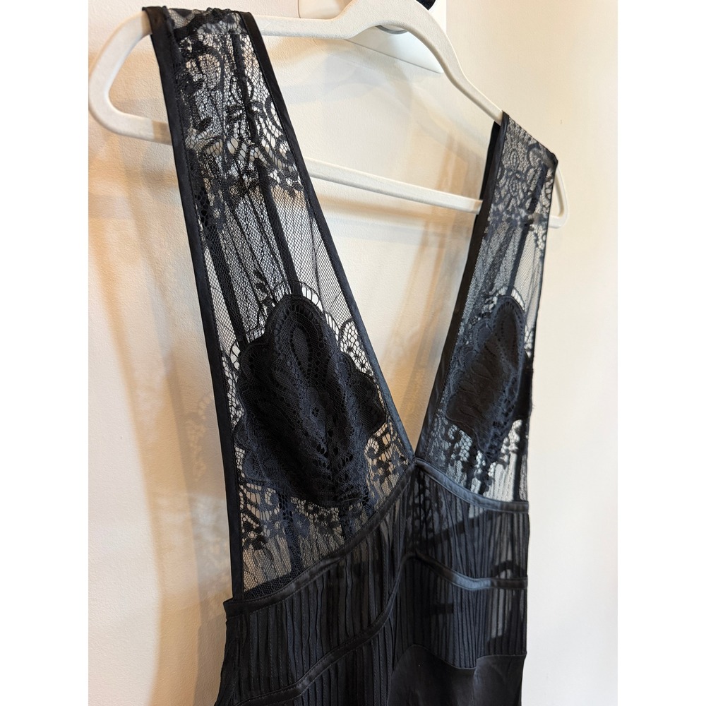 Sleeping with Jacques 100% Silk Pascal Lace-Inset Silk Black Maxi Dress Gown 1 - Picture 4 of 8